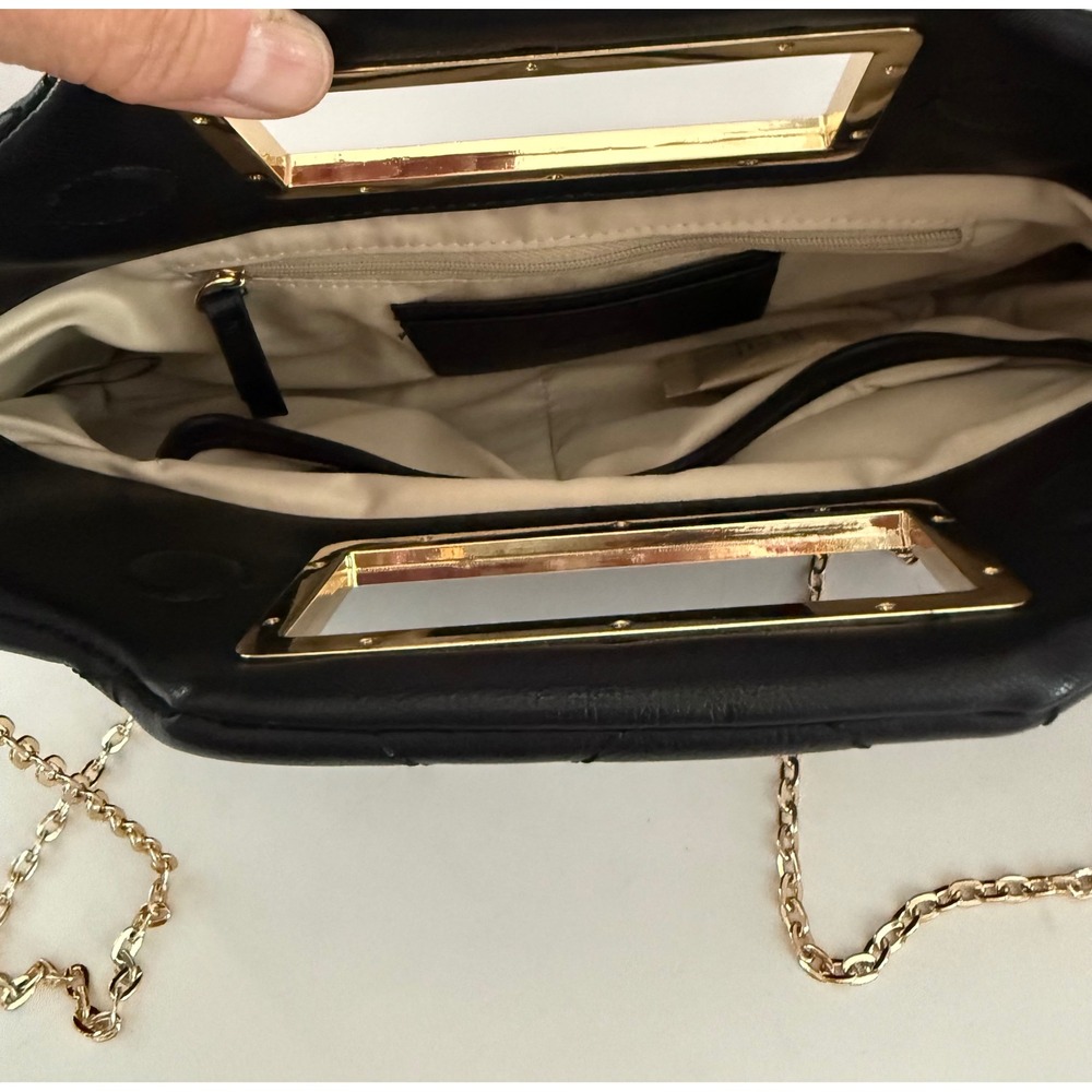 INC Juditth International Concepts black quilted clutch gold removable chain - Picture 3 of 9
